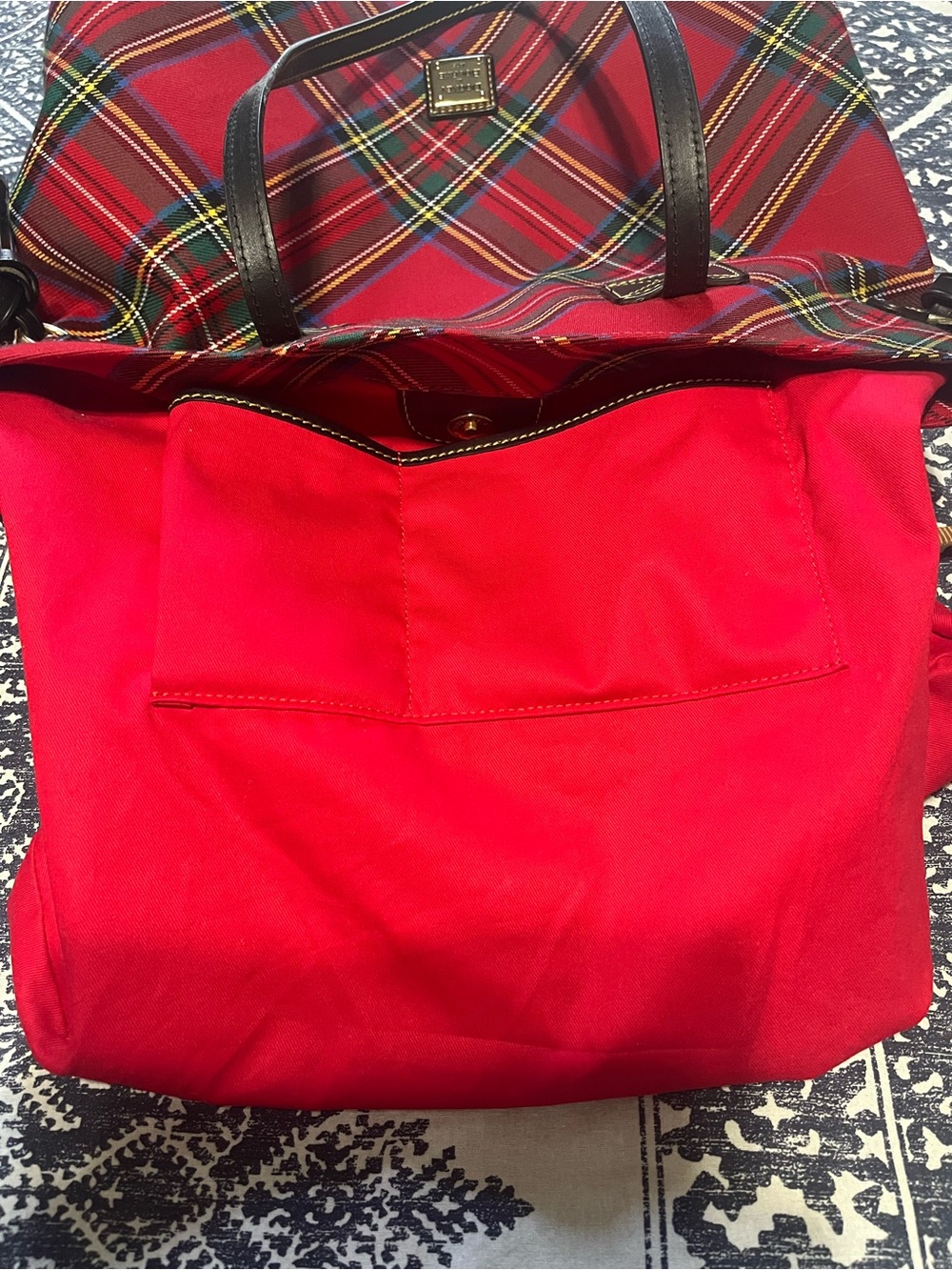 Dooney & Bourke Red TartanTote with Black Leather Handles (Some Interior Marks) - Picture 10 of 16